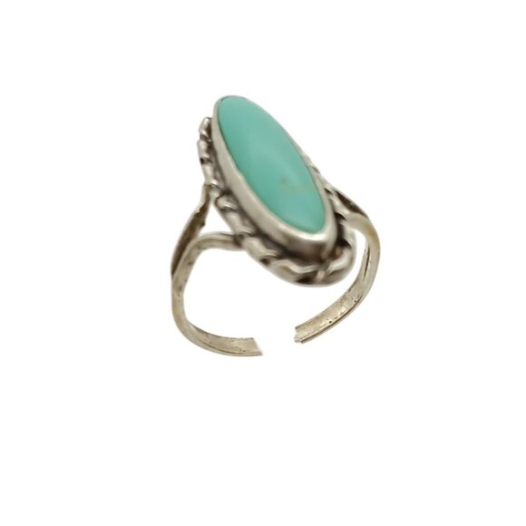Vintage Sterling Silver Turquoise Ring Oval Stone Size 5 Elegant Boho Old Pawn - Picture 3 of 5